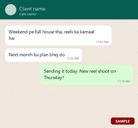 WhatsApp message from a cafe owner about a full house after the reels