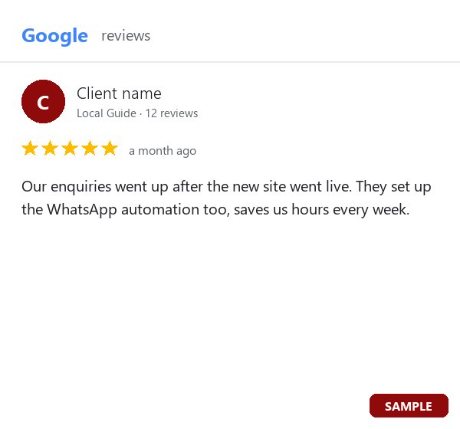 Five-star Google review: enquiries went up after the new website